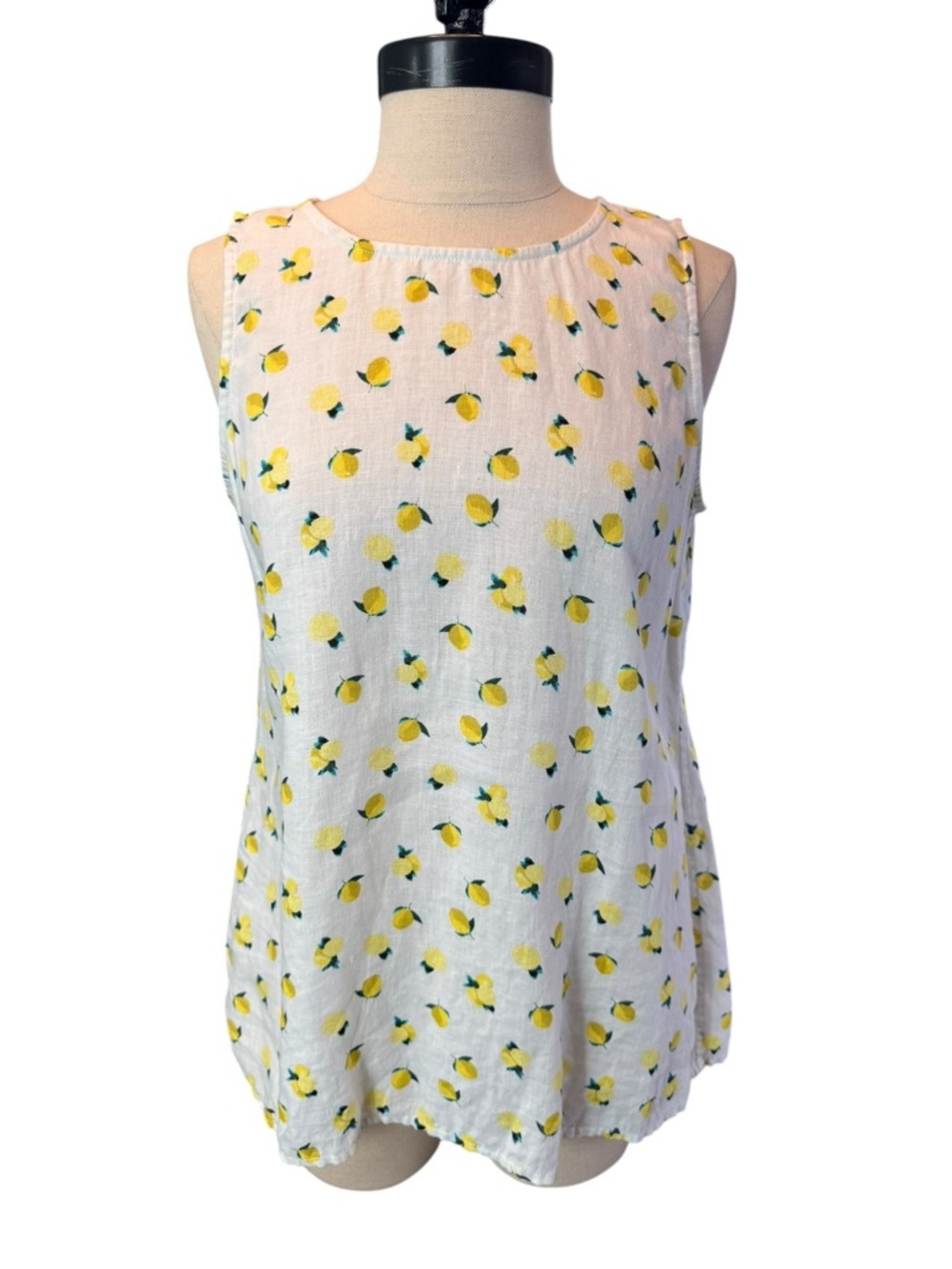 Cynthia Rowley Linen Lemon Print Sleeveless Top Summer Blouse S Farmhouse